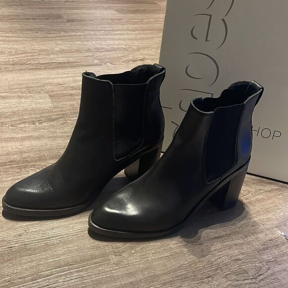 Top Shop Missile Black Leather Ankle Boots 9.5 - Picture 4 of 6